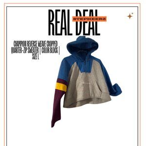 Champion Reverse Weave Cropped Quarter-Zip Sweater | Color Block | Size L